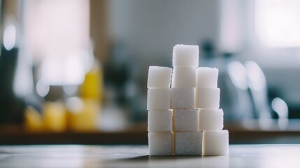 Sugar cubes meticulously stacked in the shape of a warning sign, symbolizing the cautionary message of excessive indulgence and the potential dangers of overconsumption.