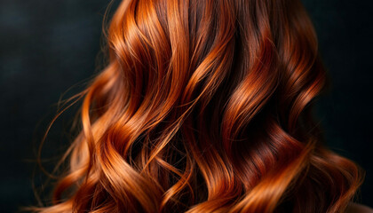 Fototapeta premium Close-up of wavy auburn hair, showcasing texture and color contrast.