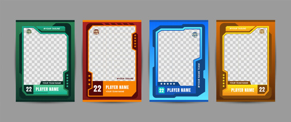 Collection of player frames for sports card template, Colorful frames with space for player and team information