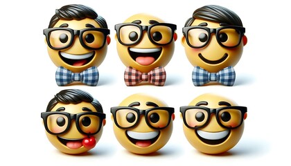 Fototapeta premium Set of Happy Emoji Characters with Bow Ties and Glasses. generator AI