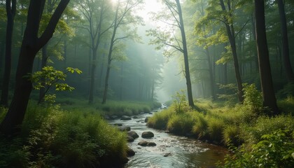 Obraz premium Tranquil forest stream a serene natural retreat