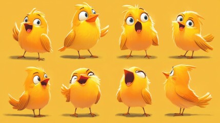 Cute Yellow Bird Illustrations: Adorable Cartoon Bird Characters
