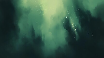 Fototapeta premium Deep green background with light smoke drifting across and a faint glowing hue