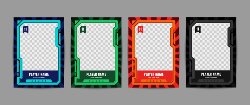 Collection of player frames for sports card template, Blank player cards in different colors