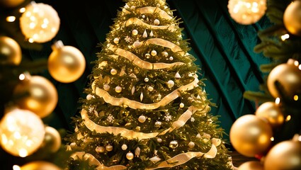 golden christmas tree lighted
color full
