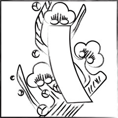 筆書き正方形花札　如月　梅　赤短　2月　梅に赤短