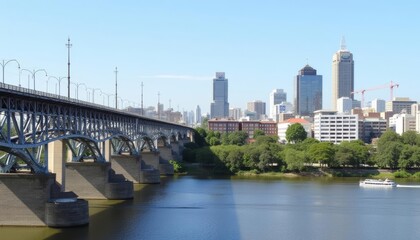  Serene cityscape with bridge and river