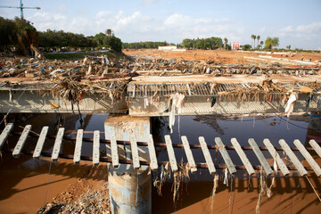 Train tracks destroyed after the floods caused by the DANA of 2024 at Paiporta, Valencia, Spain