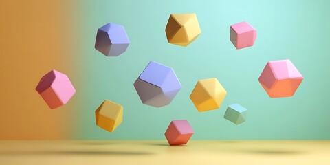 3D digital hexagon shapes floating