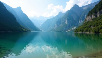 Fototapeta premium Tranquil mountain lake perfect for serene escapes