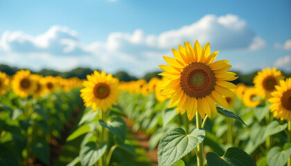 Fototapeta premium A Stunning Sunflower Field Under a Summer Sky