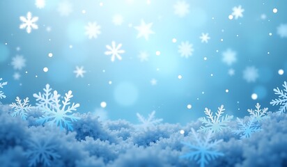 Naklejka premium Blue winter background with snowflakes and frosty snow cover