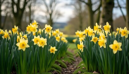 Fototapeta premium Blooming Joy A Field of Yellow Daffodils
