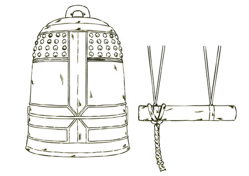 お寺の鐘（鉛筆）
