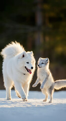 Obraz premium Friendship and love photos that don't require animal species (Samoyed, Arctic Fox)