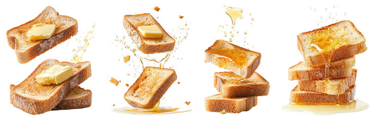 Toasted bread with butter and honey kitchen food photography black background close-up culinary delight
