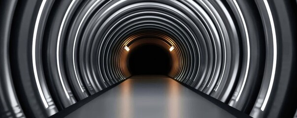 Obraz premium Modern tunnel with illuminated walls, leading to a dark void.