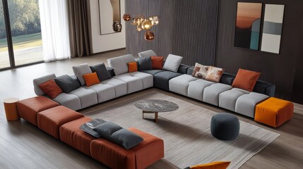 A modular sectional sofa with adjustable backrests and modern cushions.