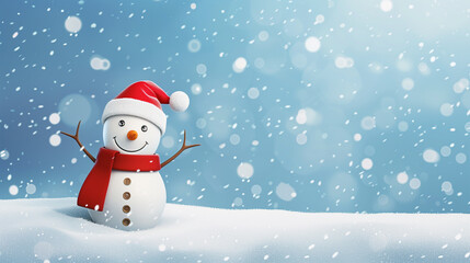 Fototapeta premium cheerful holiday card template with a cute cartoon snowman surrounded by snowflakes and blank space for personalized text. Perfect for festive greetings, winter holiday messages, or seasonal designs