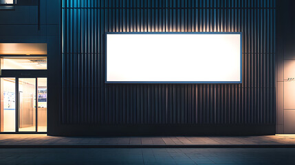 Empty Advertising Billboard on Dark Urban Street at Night with Warm Lighting and Modern Architectural Elements for Creative Marketing Opportunities