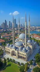 Aerial View of a Mosque in a City.