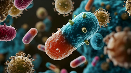 Obraz premium Microscopic Illustration of Bacteria and Viruses