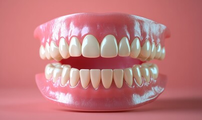 Obraz premium teeth that are realistic. White smile isolated in 3D for orthodontic clinic, white jaw render in dentistry concept. dental hygiene model