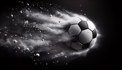 Naklejka premium Fliegender Fußball, schwarz-weiß, Hintergrund 