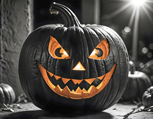 Pumpkin lantern of black color as a original symbol of Halloween