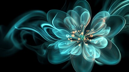 Obraz premium digital technology blue particle flower illustration poster background