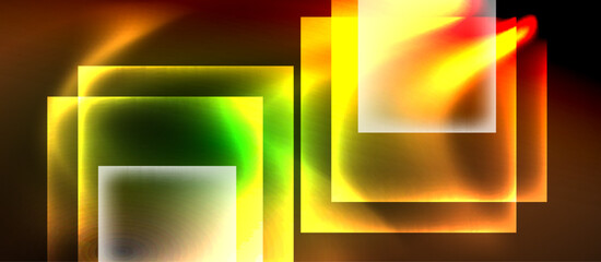 Glass squares with neon shiny light abstract background