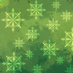 Green color  christmas background and snowflakes  winter pattern 