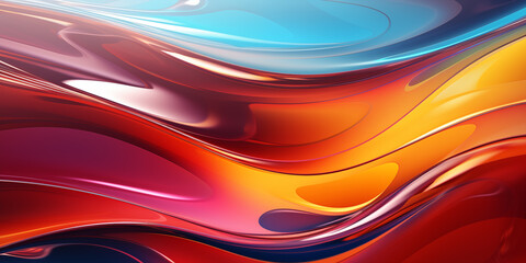 Abstract glossy waves background pattern. Blue pink red purple yellow waves texture background wallpaper. Dark digital artistic artwork raster bitmap illustration. Graphic design art. AI artwork.