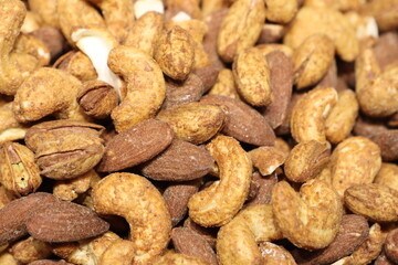 An Assortment of Delicious Roasted Nuts Mixed Together, Captured in a CloseUp View