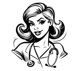pinup-inspired nurse character with confident smile black vector