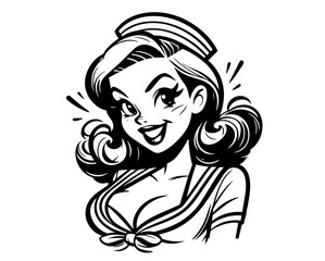 vintage-inspired pinup girl in sailor outfit black vector style