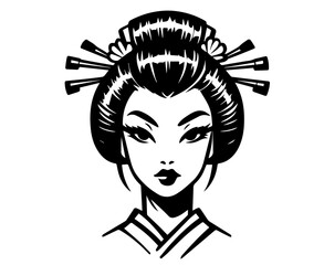 seductive pinup geisha illustration with traditional hairstyle – black vector