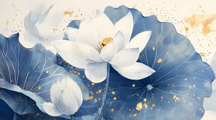 traditional chinese blue and white lotus illustration poster background