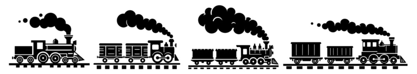 retro steam locomotive with carriages – black shape logo design © Luka