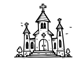 classic village church design – black and white vector illustrations