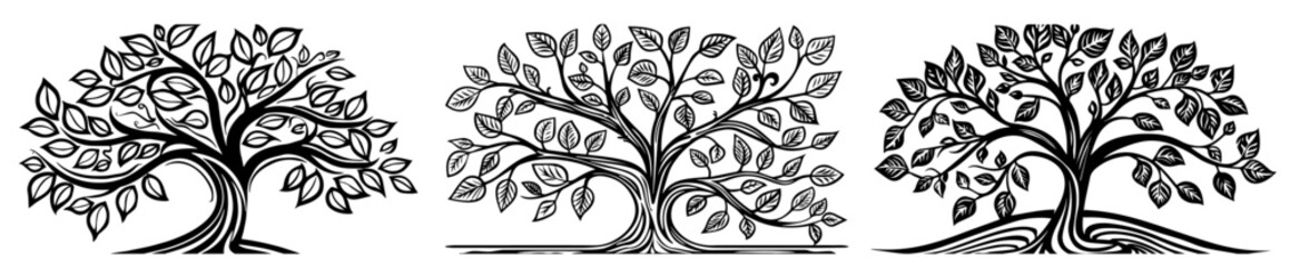 stylized nature-inspired tree with detailed foliage black vector