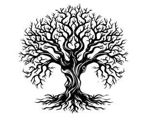 nature-inspired tree silhouette with root - black vector style