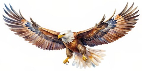 Fototapeta premium Watercolor Painting of a Majestic Bald Eagle in Flight, Depicting Freedom and Power