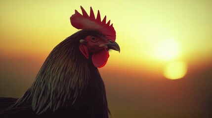 Group of Chickens in Vibrant Sunset on Farm, Capturing Cheerful Rural Life and Natural Wildlife Charm, Generative AI