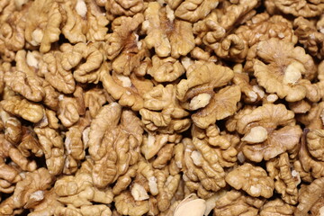This is a closeup view of shelled walnuts, which are ideal for a variety of culinary uses