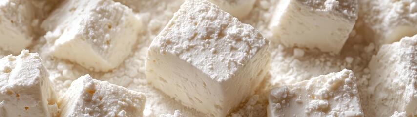 Fresh tofu cubes sprinkled with flour, perfect for culinary dishes and healthy eating. Ideal for vegetarian and vegan recipes.