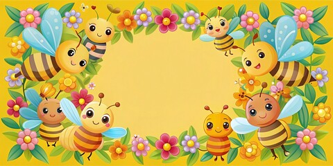 Obraz premium Kawaii Honey Bee Frame Design - Cute Bee Illustration