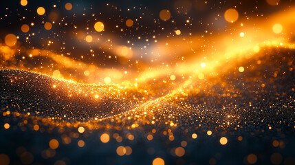 Abstract gold gradient background with bokeh lights and particles. banner with copy space.. Photo by AI generative.