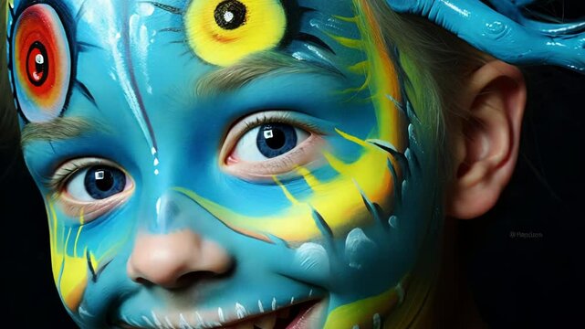 Portrait of a boy with patterns painted on his face