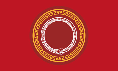 Greeting the Year of Snake, ornament for Imlek or Lunar New Year Celebration background banner concept with Ouroboros symbol which represents the harmony of contrary forces
